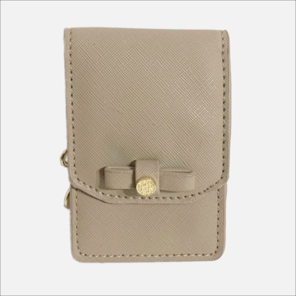 Anne Klein Saffina Leather ID Holder Gold Toned  Hardware Chain with Fastener